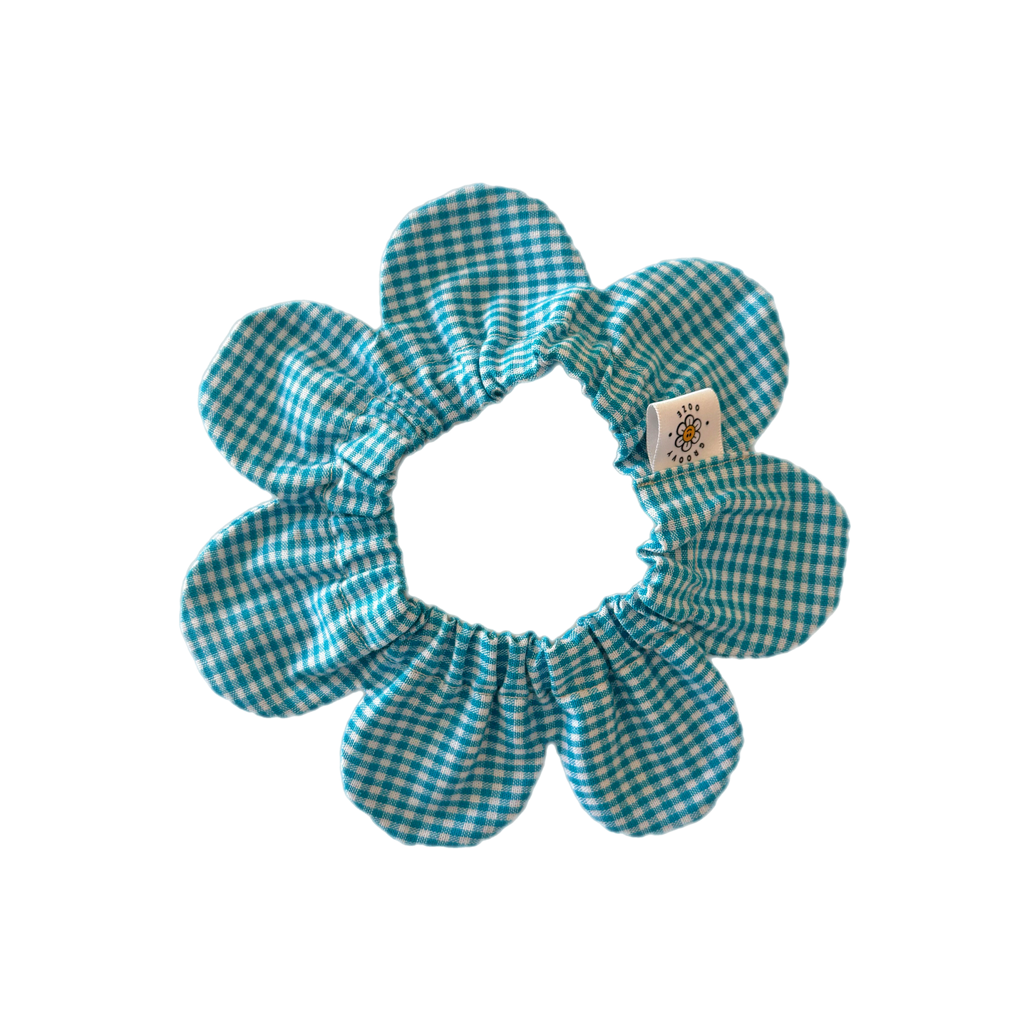 Teal Gingham Flower Power Bandana