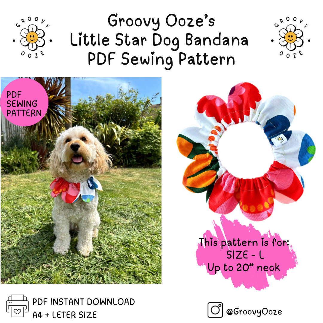 Flower Power Pet Bandana PDF Sewing Pattern - SIZE L