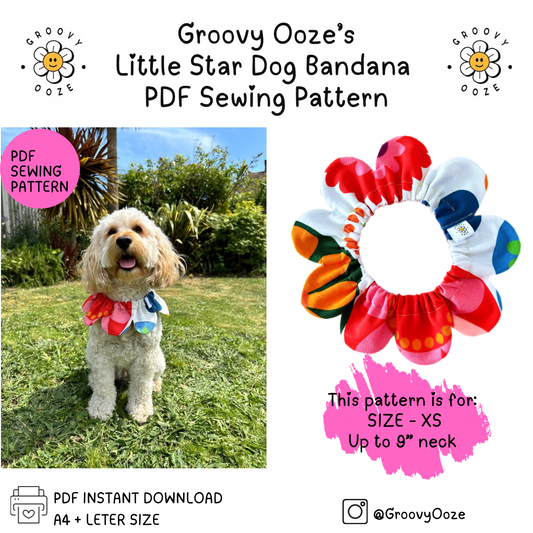 Flower Power Pet Bandana PDF Sewing Pattern - SIZE XS